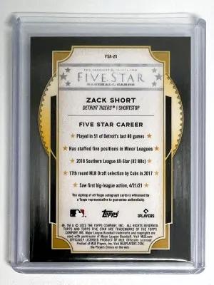 Zack Short 2022 Topps Five Star #FSA-ZS Rookie Card Auto - Detroit Tigers back